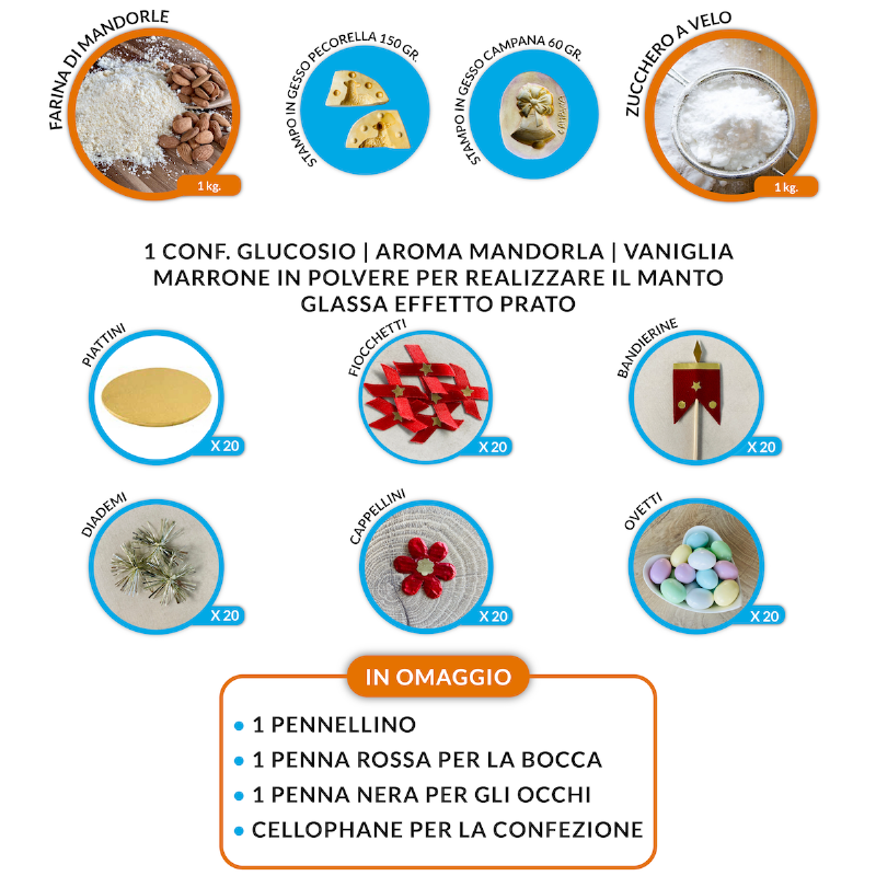 Kit per la realizzazione di 20 pecorelle in pasta di mandorle (marzapane)